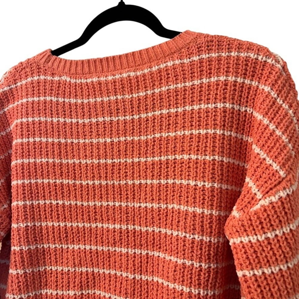 Self Esteem L Chenille Striped Cropped Pullover Sweater Coral White Coastal Chic - Picture 10 of 14